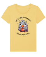 Cine se trezește de dimineață bea mai multă cafea Tricou mânecă scurtă guler larg fitted Damă Expresser
