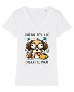 Sunt bine – cafeaua face minuni Tricou mânecă scurtă guler V Damă Evoker