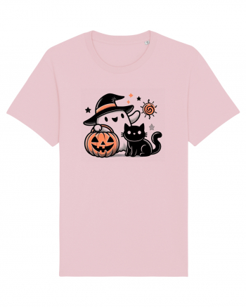 Halloween ghost and black cat Cotton Pink