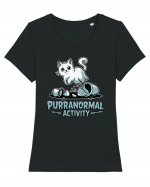 Purranormal Activity Cat Ghost Halloween Scary Tricou mânecă scurtă guler larg fitted Damă Expresser