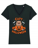 Capy Halloween Capybara Funny Tricou mânecă scurtă guler V Damă Evoker