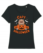 Capy Halloween Capybara Funny Tricou mânecă scurtă guler larg fitted Damă Expresser