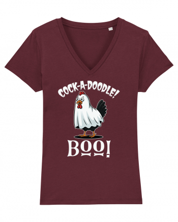 Cock A Doodle Boo | Funny Halloween Ghost Chicken Burgundy