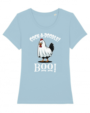 Cock A Doodle Boo | Funny Halloween Ghost Chicken Sky Blue