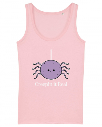 Creepin' It Real Funny Halloween Spider Cotton Pink