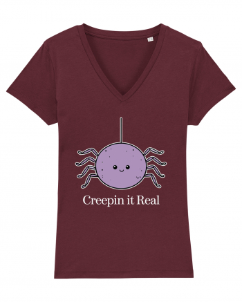 Creepin' It Real Funny Halloween Spider Burgundy