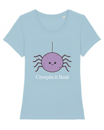 Creepin' It Real Funny Halloween Spider Sky Blue