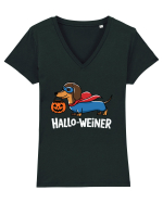 HalloWeiner Funny Halloween SuperDog Tricou mânecă scurtă guler V Damă Evoker