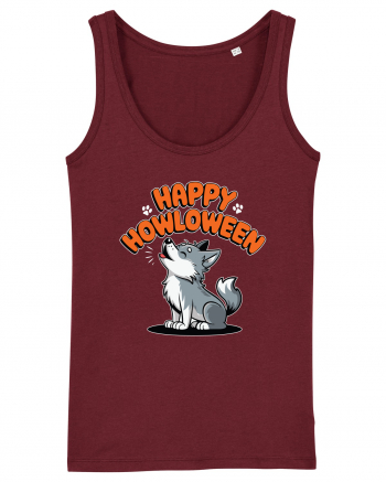 Happy Howloween Funny Halloween Wolf Burgundy