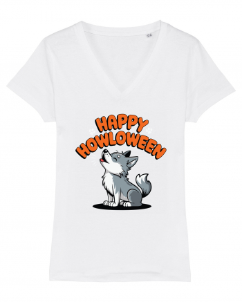 Happy Howloween Funny Halloween Wolf White