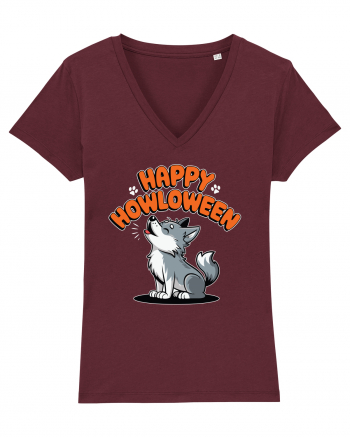 Happy Howloween Funny Halloween Wolf Burgundy