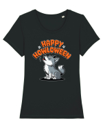 Happy Howloween Funny Halloween Wolf Tricou mânecă scurtă guler larg fitted Damă Expresser