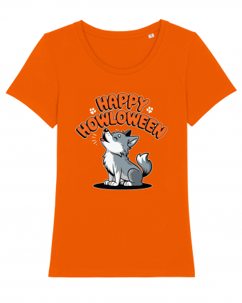 Happy Howloween Funny Halloween Wolf Bright Orange