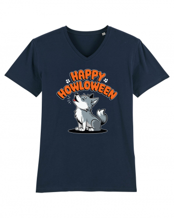 Happy Howloween Funny Halloween Wolf French Navy