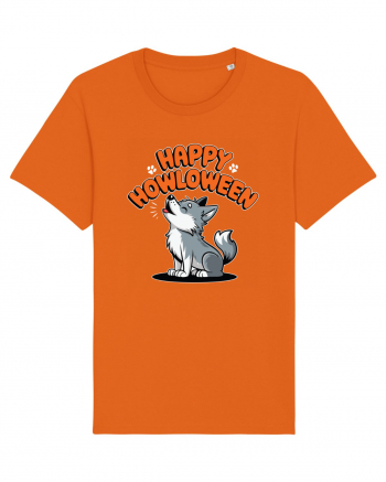 Happy Howloween Funny Halloween Wolf Bright Orange