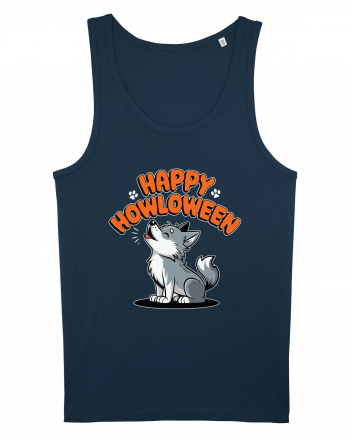 Happy Howloween Funny Halloween Wolf Navy