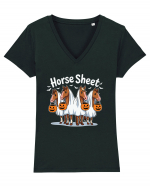 Horse Sheet Halloween Ghost Horse Tricou mânecă scurtă guler V Damă Evoker