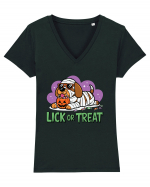 Lick Or Treat Funny Halloween Tricou mânecă scurtă guler V Damă Evoker