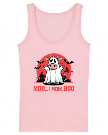 Moo ... I Mean, Boo Funny Ghost Cow Cotton Pink