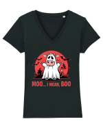 Moo ... I Mean, Boo Funny Ghost Cow Tricou mânecă scurtă guler V Damă Evoker