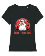 Moo ... I Mean, Boo Funny Ghost Cow Tricou mânecă scurtă guler larg fitted Damă Expresser