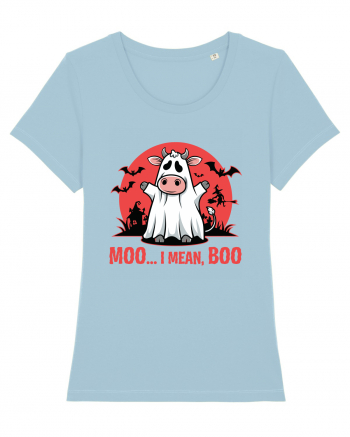 Moo ... I Mean, Boo Funny Ghost Cow Sky Blue