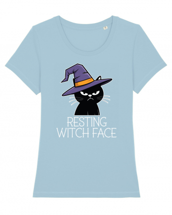 Resting Witch Face Halloween Cat Sky Blue