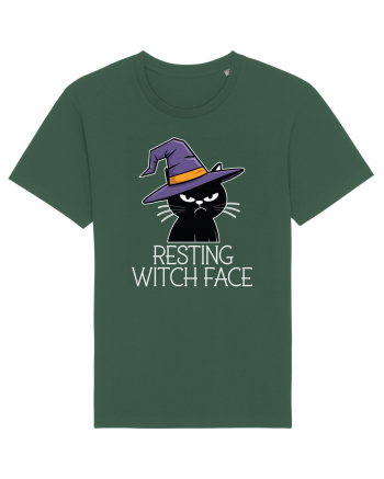 Resting Witch Face Halloween Cat Bottle Green