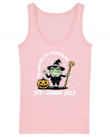 The Horrors Are Neverending Yet I Remain Silly Funny Frog Witch Halloween Cotton Pink