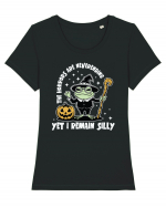 The Horrors Are Neverending Yet I Remain Silly Funny Frog Witch Halloween Tricou mânecă scurtă guler larg fitted Damă Expresser