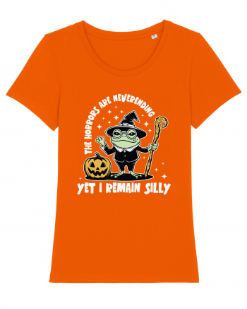 The Horrors Are Neverending Yet I Remain Silly Funny Frog Witch Halloween Bright Orange