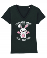 This Little Rabbit Wants to Eat Your Face Funny Halloween BatRabbit Tricou mânecă scurtă guler V Damă Evoker