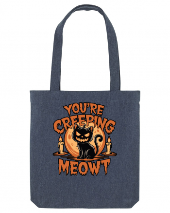 You're Creeping Meowt Pumpkin Face Cat Halloween Midnight Blue