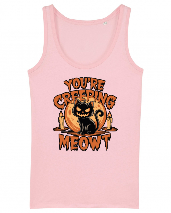 You're Creeping Meowt Pumpkin Face Cat Halloween Cotton Pink