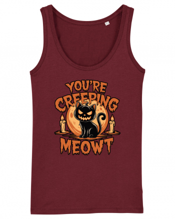 You're Creeping Meowt Pumpkin Face Cat Halloween Burgundy