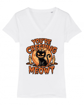 You're Creeping Meowt Pumpkin Face Cat Halloween White