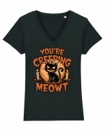 You're Creeping Meowt Pumpkin Face Cat Halloween Tricou mânecă scurtă guler V Damă Evoker