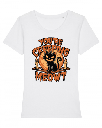 You're Creeping Meowt Pumpkin Face Cat Halloween White