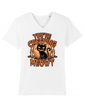 You're Creeping Meowt Pumpkin Face Cat Halloween White