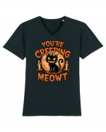 You're Creeping Meowt Pumpkin Face Cat Halloween Tricou mânecă scurtă guler V Bărbat Presenter