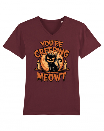 You're Creeping Meowt Pumpkin Face Cat Halloween Burgundy