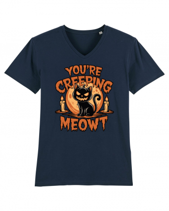 You're Creeping Meowt Pumpkin Face Cat Halloween French Navy