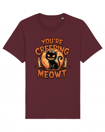 You're Creeping Meowt Pumpkin Face Cat Halloween Burgundy