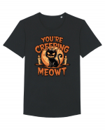 You're Creeping Meowt Pumpkin Face Cat Halloween Tricou mânecă scurtă guler larg Bărbat Skater