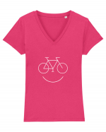 Smiling Bicycle  Tricou mânecă scurtă guler V Damă Evoker