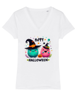 Happy Halloween cute ghost  Tricou mânecă scurtă guler V Damă Evoker