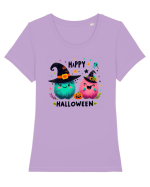 Happy Halloween cute ghost  Tricou mânecă scurtă guler larg fitted Damă Expresser
