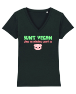 SUNT VEGAN CAND NU MANANC CEAFA DE PORC Tricou mânecă scurtă guler V Damă Evoker