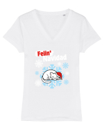 Funny Christmas Cat Tricou mânecă scurtă guler V Damă Evoker