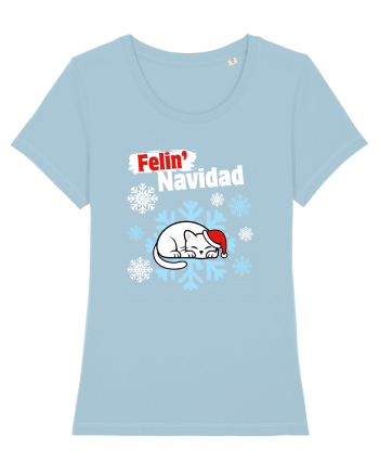 Funny Christmas Cat Sky Blue